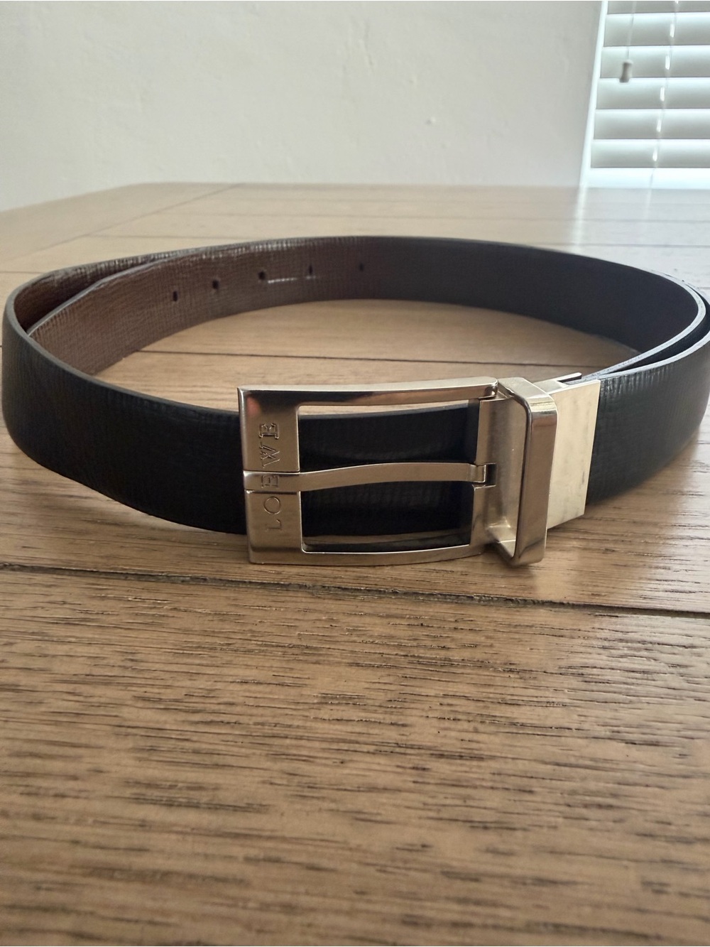 Loewe Black Leather Belt with Silver Buckle